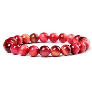 Real Natural Tiger Eye Stone Bracelet 8mm Round Polished, Red tone